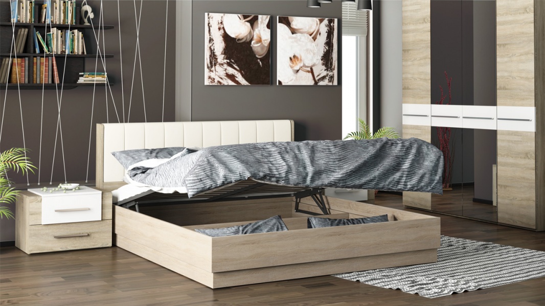 Двуспальная подъемная кровать с мягкой спинкой "Ларго"