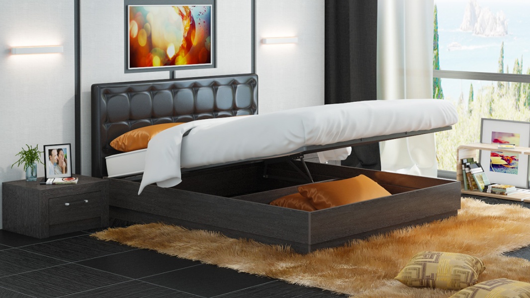 Двуспальная подъемная кровать с мягкой спинкой "Токио"