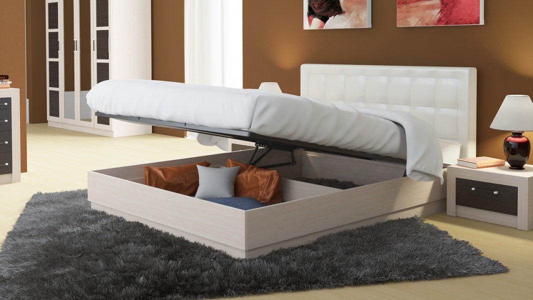 Двуспальная подъемная кровать с мягкой спинкой "Токио"